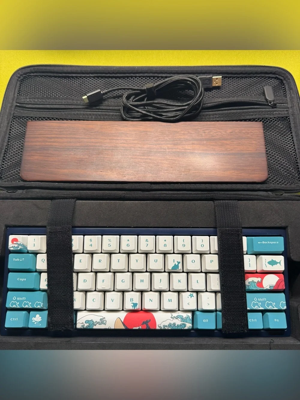 CannonKeys Bakeneko60 Keyboard w/ Case and Wrist Rest Navy Ocean Nautical Whale